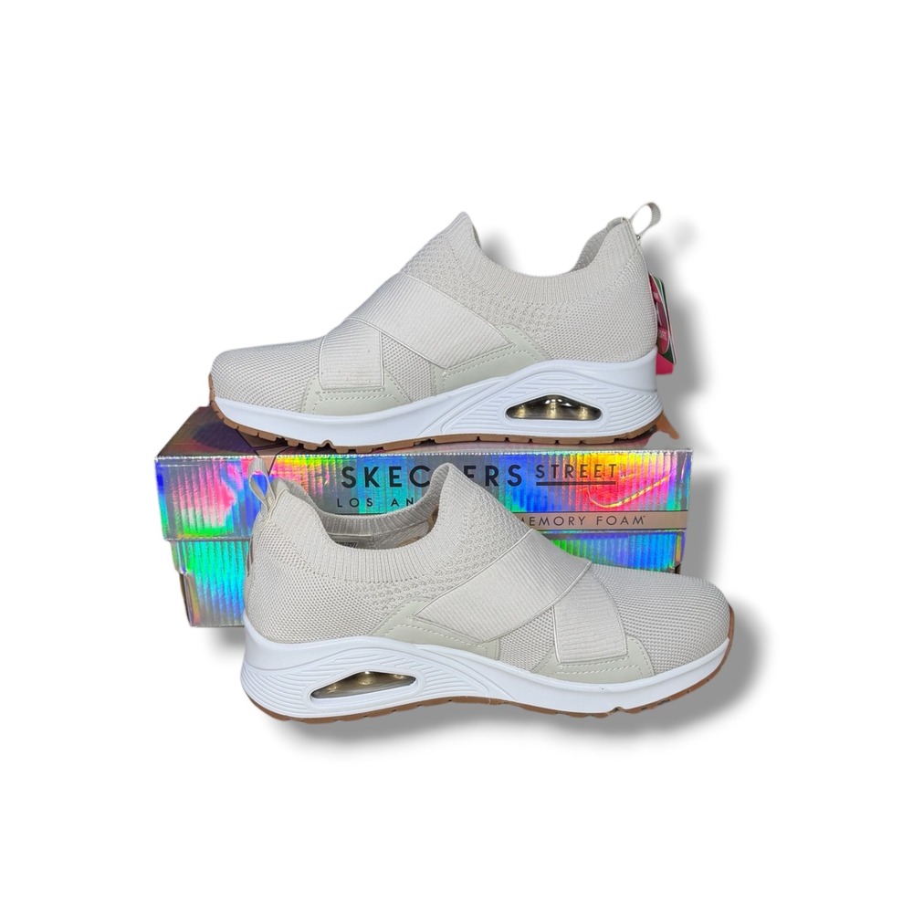Skechers Street Uno Cross-Knit Women's 8 Off White Slip On Sneakers Beige Shoes